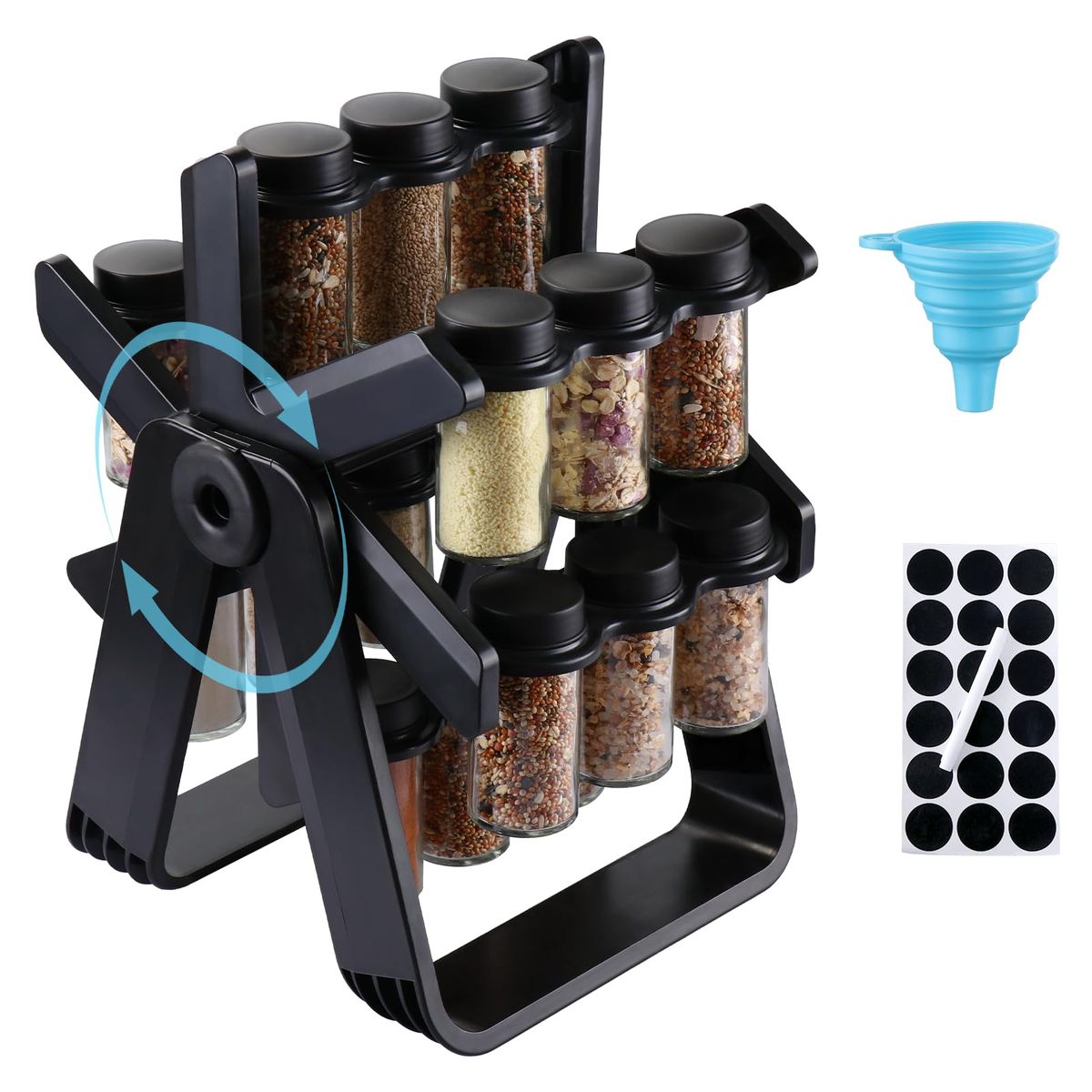 18-Jar Rotating Spice Rack – Premium Kitchen Organizer Set