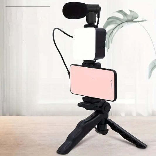 Video Making Vlogging Kit with Remote – Tripod Stand, LED Light & Microphone for YouTube, TikTok & Live Streaming