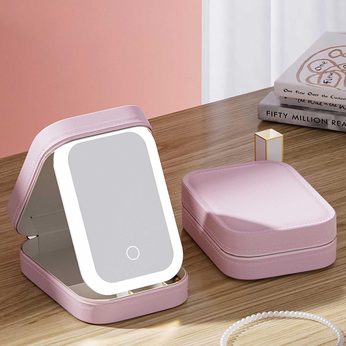 LED Cosmetics Mirror Box – Portable Makeup Organizer with LED Light & Storage Case