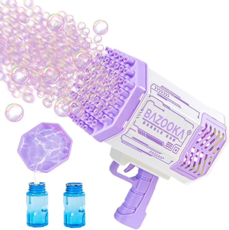 Bubble Machine for Kids, 32 Hole Rocket Bubble Gun with LED Lights, Automatic Bubble Blower for Toddlers, Summer Outdoor