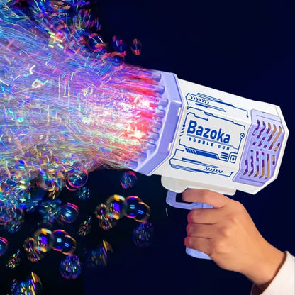 Bubble Machine for Kids, 32 Hole Rocket Bubble Gun with LED Lights, Automatic Bubble Blower for Toddlers, Summer Outdoor