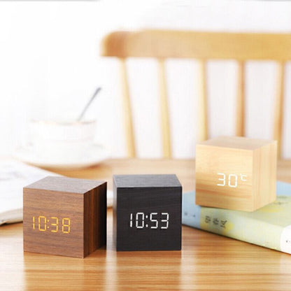 Wooden Digital Desk Clock – LED Alarm Clock with Temperature Display Pakistan