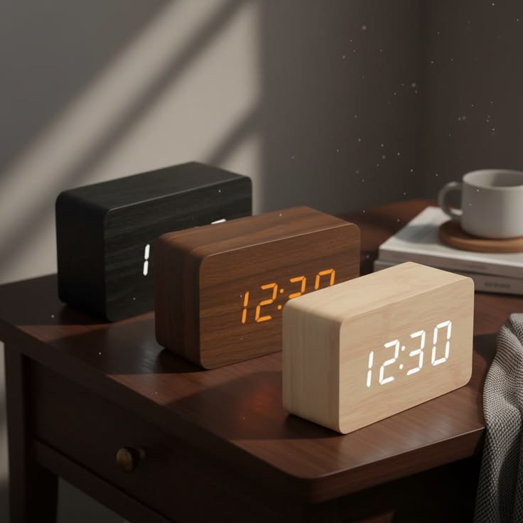 Wooden Digital Desk Clock – LED Alarm Clock with Temperature Display Pakistan