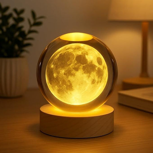 3D Moon Lamp Glass Ball LED Light with Wooden Stand – Night Light Pakistan