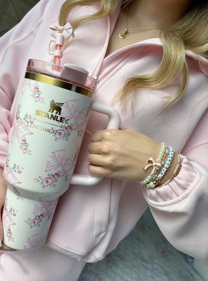 Stainless Steel Flower Design Tumbler – Insulated Hot & Cold Travel Cup