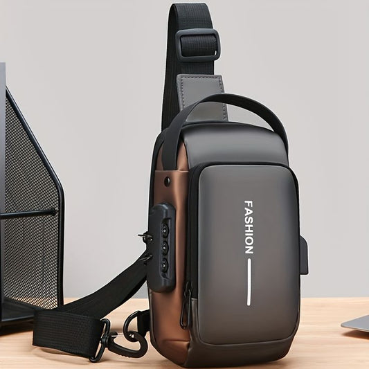 Anti-Theft Waterproof Sling Bag with USB Charging & Combination Lock