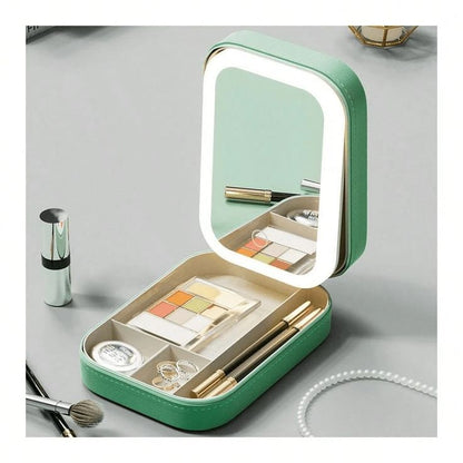 LED Cosmetics Mirror Box – Portable Makeup Organizer with LED Light & Storage Case