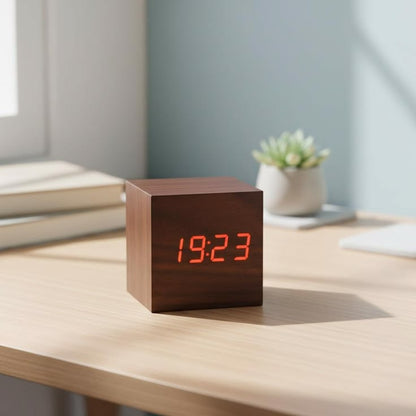 Wooden Digital Desk Clock – LED Alarm Clock with Temperature Display Pakistan