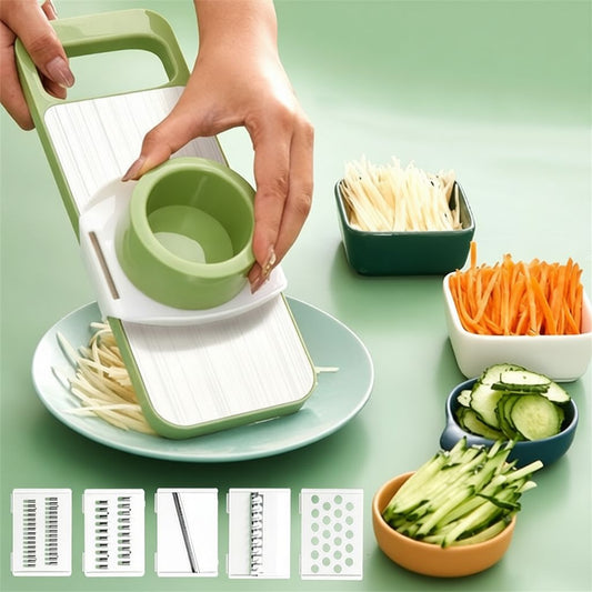 5-in-1 Manual Vegetable Chopper – Stainless Steel Food Cutter & Slicer