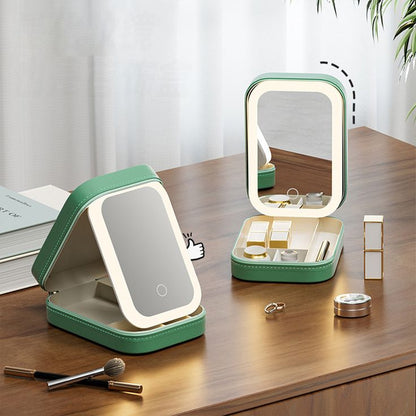 LED Cosmetics Mirror Box – Portable Makeup Organizer with LED Light & Storage Case