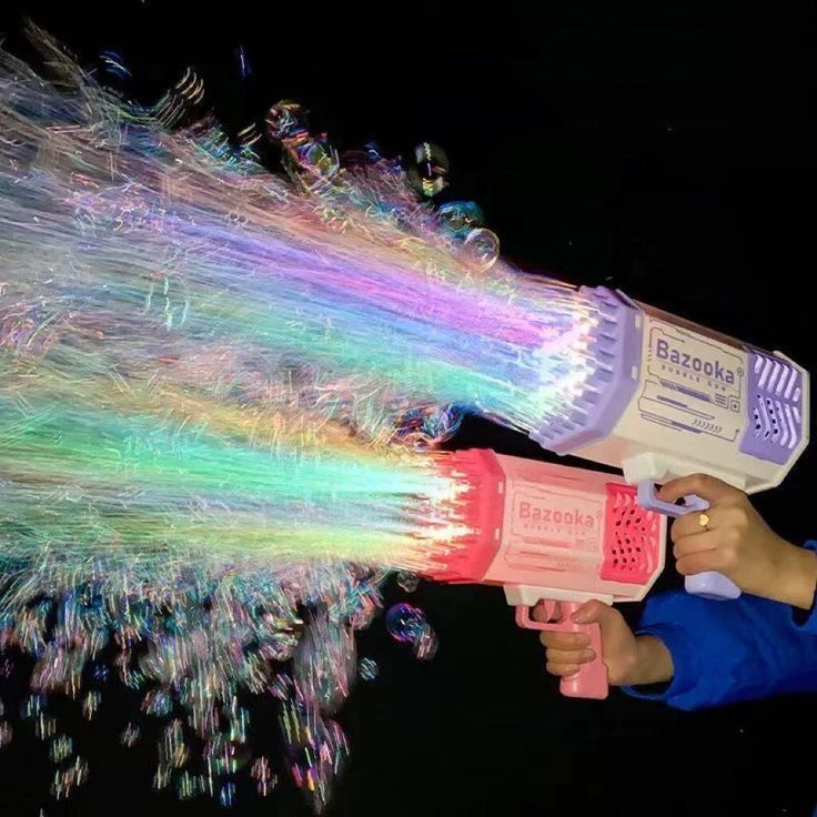 Bubble Machine for Kids, 32 Hole Rocket Bubble Gun with LED Lights, Automatic Bubble Blower for Toddlers, Summer Outdoor