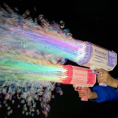 Bubble Machine for Kids, 32 Hole Rocket Bubble Gun with LED Lights, Automatic Bubble Blower for Toddlers, Summer Outdoor