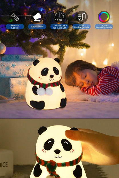 Cute Panda Silicone Night Light – Touch Control USB Rechargeable Nursery Lamp