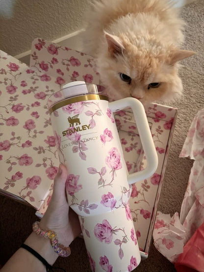 Stainless Steel Flower Design Tumbler – Insulated Hot & Cold Travel Cup