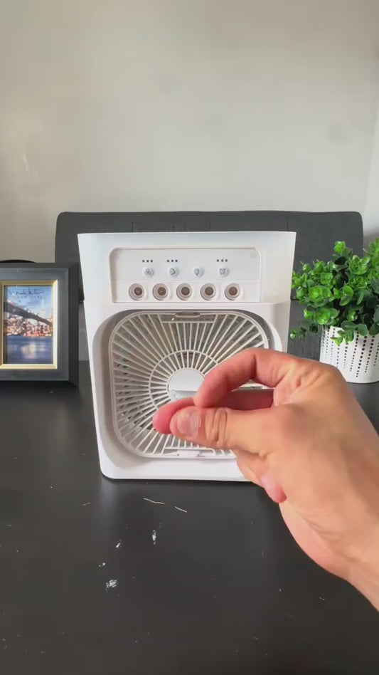 Humidifier Mist Spray Fan with RGB Light – 3-in-1 Portable Cooling Fan Pakistan
