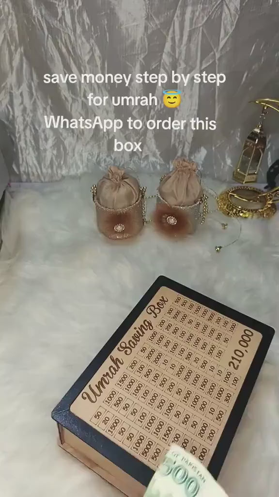 Islamic themed Umrah savings container with secure lock for holy journey fund Pakistan