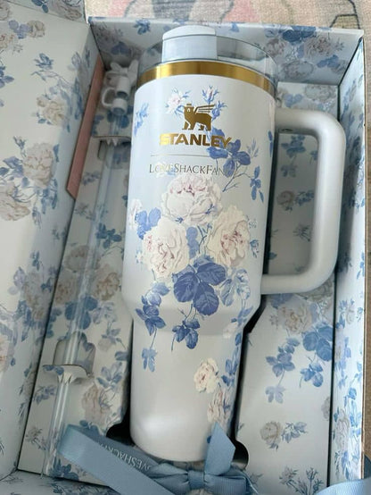 Stainless Steel Flower Design Tumbler – Insulated Hot & Cold Travel Cup