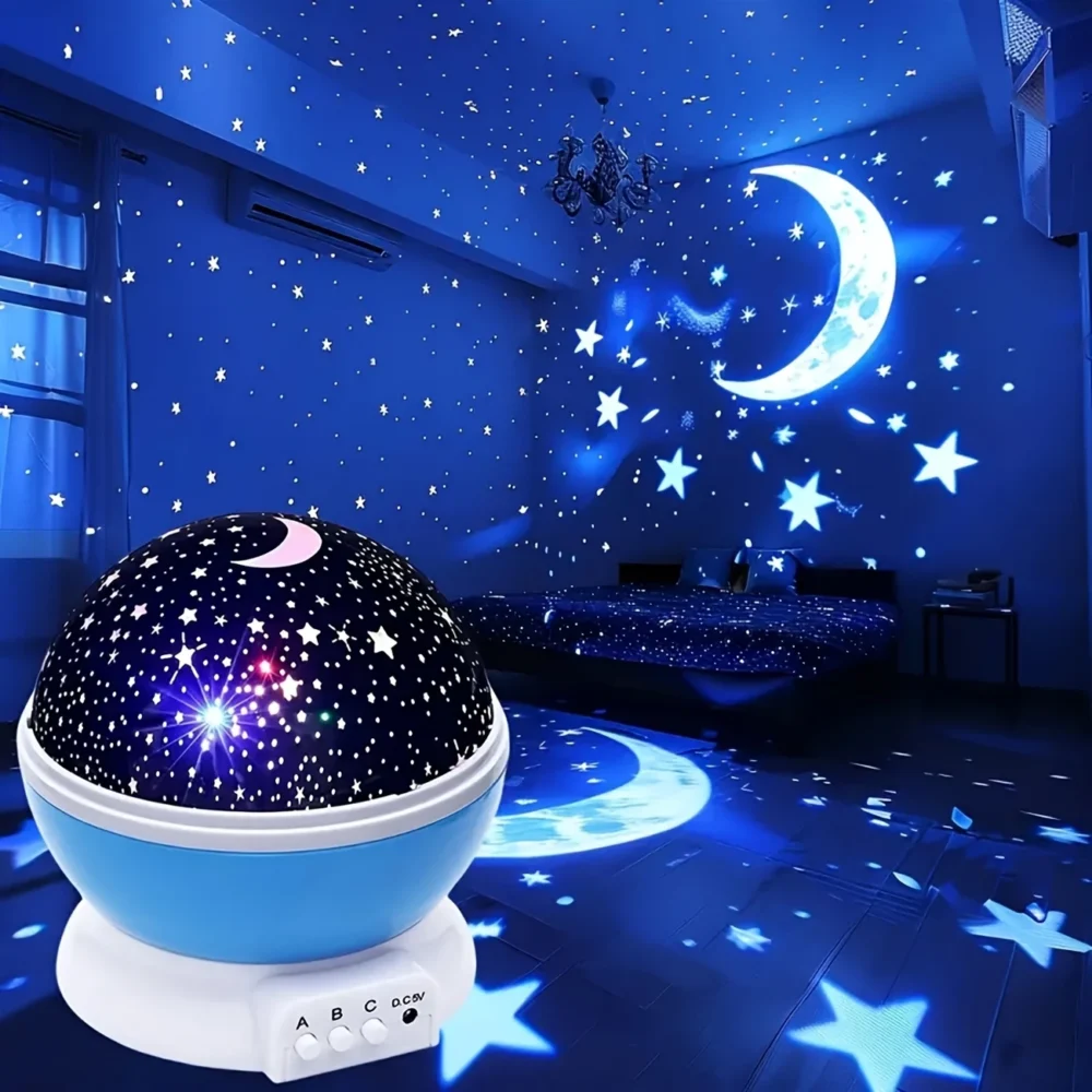 3D Rotating Star and Moon Projector Night Light, USB Powered Sky and Moon Lamp - Image 5