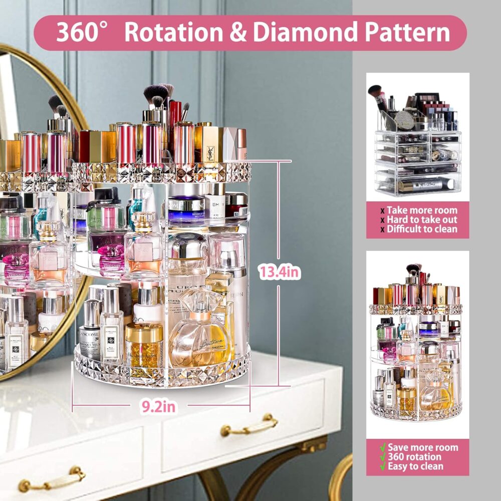 360 Rotating Makeup Organizer Large Perfume Cosmetics Organizer Beauty - Image 3