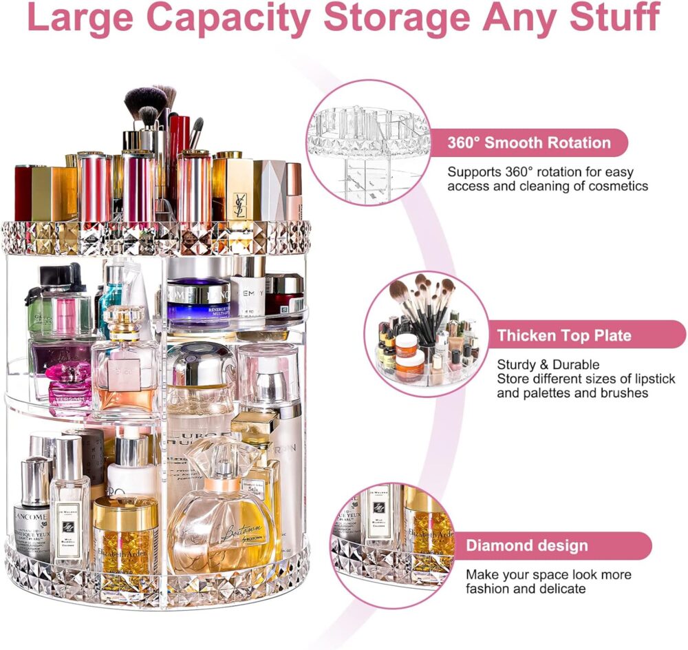 360 Rotating Makeup Organizer Large Perfume Cosmetics Organizer Beauty - Image 2