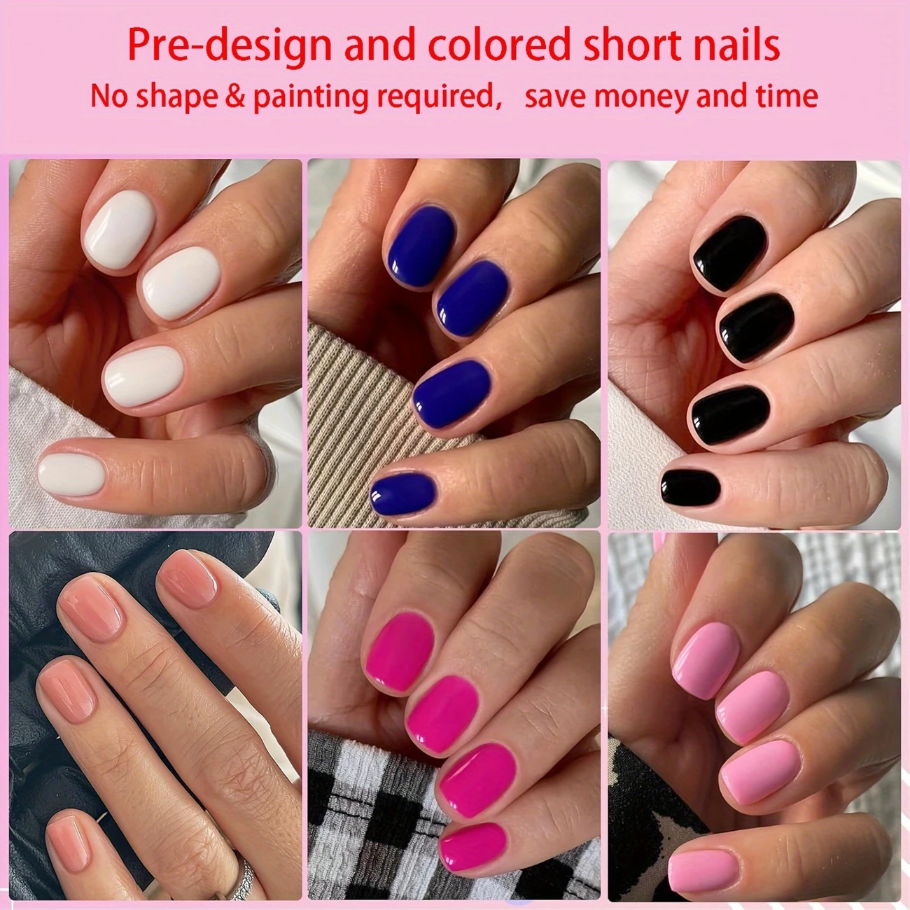 Nails Set, 24 Colors, Glossy Acrylic False Nails, Full Cover, Square Shape, Mixed Colors, Solid Pattern.