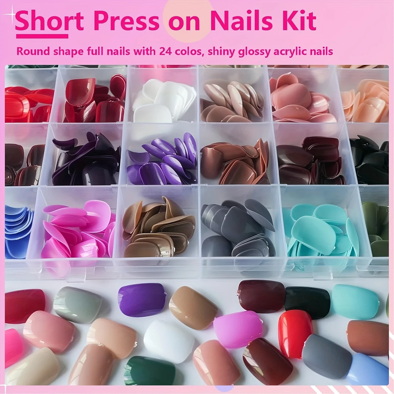 Nails Set, 24 Colors, Glossy Acrylic False Nails, Full Cover, Square Shape, Mixed Colors, Solid Pattern. - Image 3