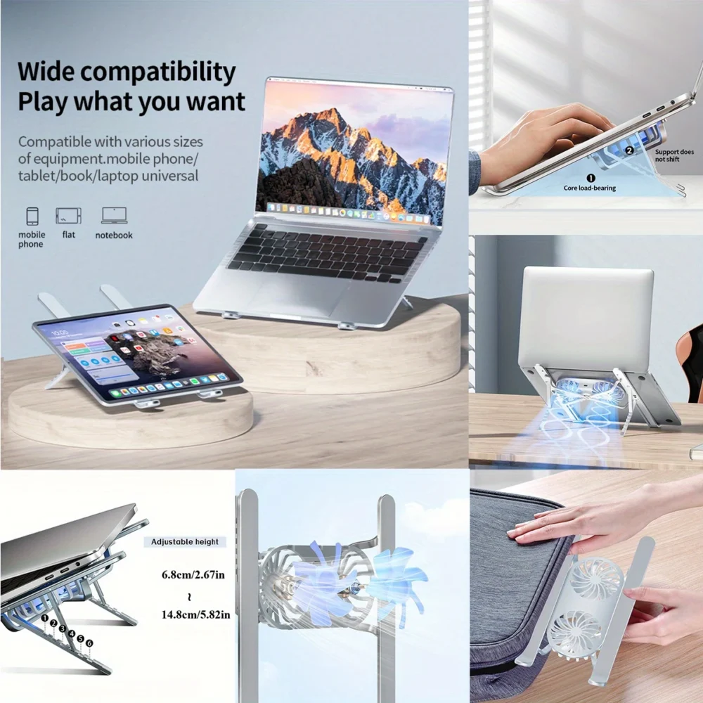 Portable Folding Laptop Cooling Stand with 2 Fans - Slim USB - Image 5