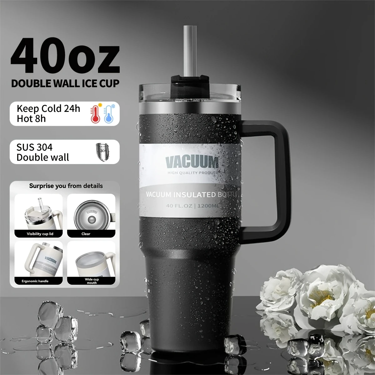 Tumbler with Straw 1200ml stainless steel
