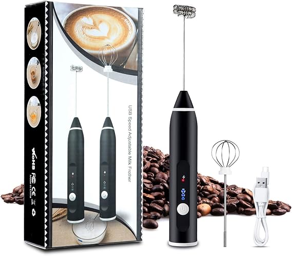 Generic Milk frother rechargeable handheld 3-speed adjustable for latte coffee cappuccino with extra egg mixer