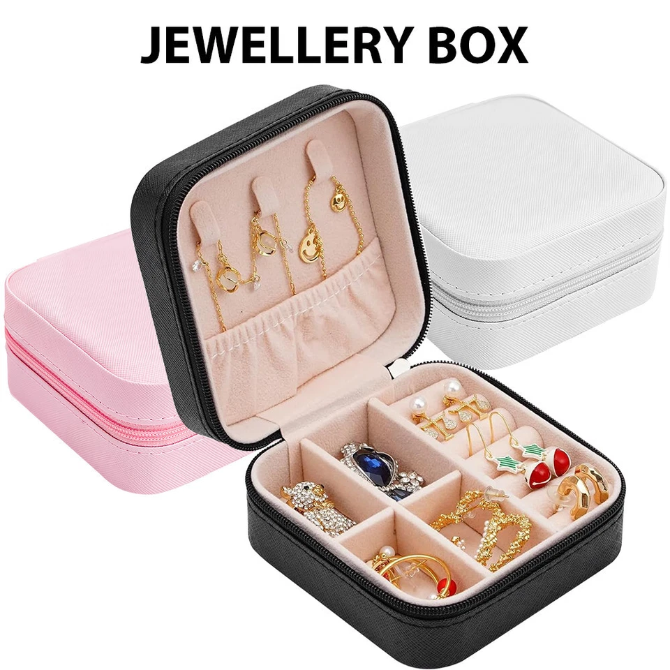 Travel Jewelry Box - PU Leather Compact Organiser Case for Necklaces Rings