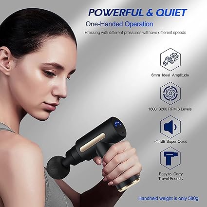 Uplayteck Mini Massage Gun, Muscle Massager, Portable, 35 DB, Ultra Quiet with 6 Speeds, 4 Massage Heads, USB C Charging Port, Massage Gun, Hand Massager for Leg, Neck, Shoulder