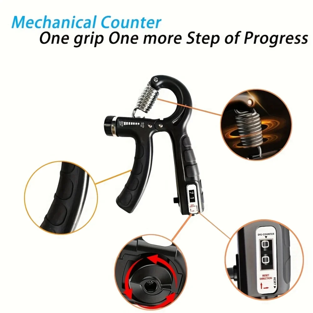 1 Count Grip Strengthener - Adjustable 5.0-100.0KG Resistance, Ergonomic Design, Heavy Spring, Fitness & Rehabilitation Equipment, Black Gym Accessory - Image 7