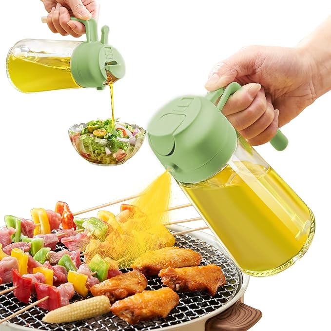 PARACITY Olive Oil Dispenser Bottle for Kitchen, 2 in 1 Oil Sprayer for Cooking, 17OZ Food-Grade Oil Bottles for Kitchen, Air Fryer,Salad, BBQ(Green)